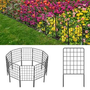 skcoipsra decorative garden fence 10 pack, 24in(h) x 10ft(l) no dig animal barrier fence, rustproof metal fencing for yard, dog rabbits wire section garden edging border for yard patio garden, grid