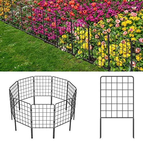 Skcoipsra Decorative Garden Fence 10 Pack, 24in(H) x 10ft(L) No Dig Animal Barrier Fence, Rustproof Metal Fencing for Yard, Dog Rabbits Wire Section Garden Edging Border for Yard Patio Garden, Grid
