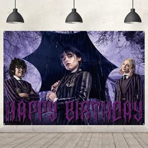wednesday addams birthday banner photography backdrop addams party background wednesday party supplies 5x3ft addams backdrop for kids birthday decoration baby shower photography banner