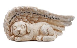 napco 11146 small sleeping dog in angel’s wing garden statue with inscription, 8 x 4