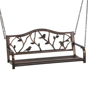 sophia & william outdoor porch swing chair hanging patio metal bench heavy duty swing garden bench with bird pattern backrest, 450lbs weight capacity