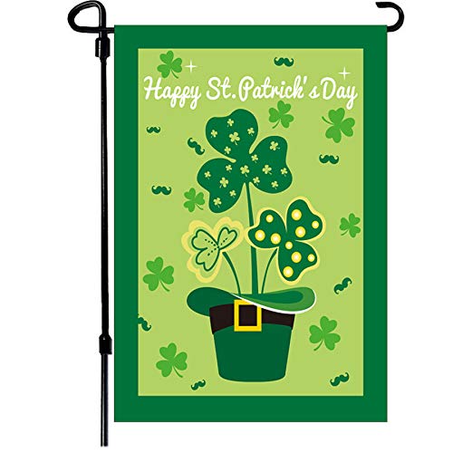 St Patrick's Day Garden Flag,Shamrock/Hat St Patricks Flag 12.5 x 18 Inch Double-Sided Display 2 Layer Linen for Garden and Home Decorations