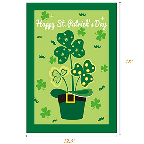 St Patrick's Day Garden Flag,Shamrock/Hat St Patricks Flag 12.5 x 18 Inch Double-Sided Display 2 Layer Linen for Garden and Home Decorations