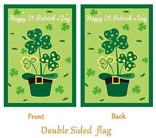 St Patrick's Day Garden Flag,Shamrock/Hat St Patricks Flag 12.5 x 18 Inch Double-Sided Display 2 Layer Linen for Garden and Home Decorations