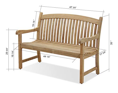 Amazonia Newcastle Patio Bench | Made of Real Teak | Ideal for Outdoors and Indoors, 48Lx26Wx35H, Light Brown