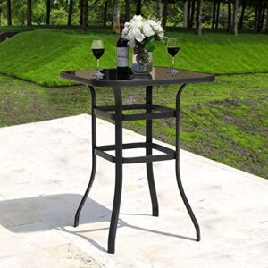 Avestar Nuu Garden Patio Bar Table, 32 Inch Outdoor Bar Height Bistro Table with Tempered Glass Table Top and Metal Frame, Suitable for Patio, Back, Yard, Cafes, Bistro, Black