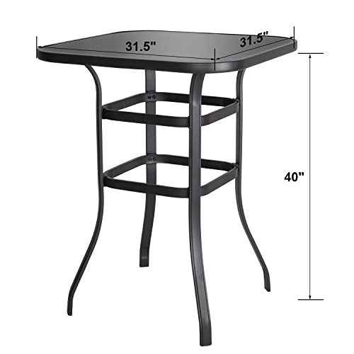 Avestar Nuu Garden Patio Bar Table, 32 Inch Outdoor Bar Height Bistro Table with Tempered Glass Table Top and Metal Frame, Suitable for Patio, Back, Yard, Cafes, Bistro, Black