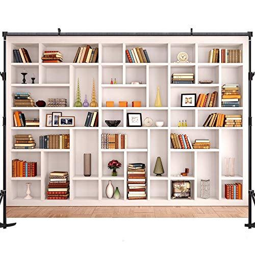 Maijoeyy 7x5ft White Bookshelf Backdrop Bookcase Backdrops Office Backdrop Video Conference Zoom Backdrop Home Office Decoration Zoom Backdrops for Photography