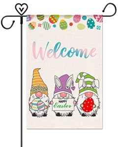 thymeif welcome gnomes garden flag easter flag vertical double sized premium spring bunny yard flags for home outdoor decorations 12.5 x 18.7 inch