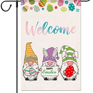 THYMEIF Welcome Gnomes Garden Flag Easter Flag Vertical Double Sized Premium Spring Bunny Yard Flags for Home Outdoor Decorations 12.5 x 18.7 Inch