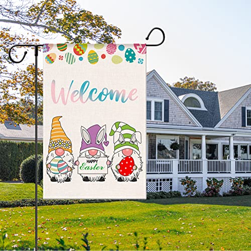 THYMEIF Welcome Gnomes Garden Flag Easter Flag Vertical Double Sized Premium Spring Bunny Yard Flags for Home Outdoor Decorations 12.5 x 18.7 Inch