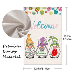 THYMEIF Welcome Gnomes Garden Flag Easter Flag Vertical Double Sized Premium Spring Bunny Yard Flags for Home Outdoor Decorations 12.5 x 18.7 Inch