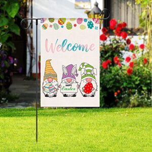 THYMEIF Welcome Gnomes Garden Flag Easter Flag Vertical Double Sized Premium Spring Bunny Yard Flags for Home Outdoor Decorations 12.5 x 18.7 Inch