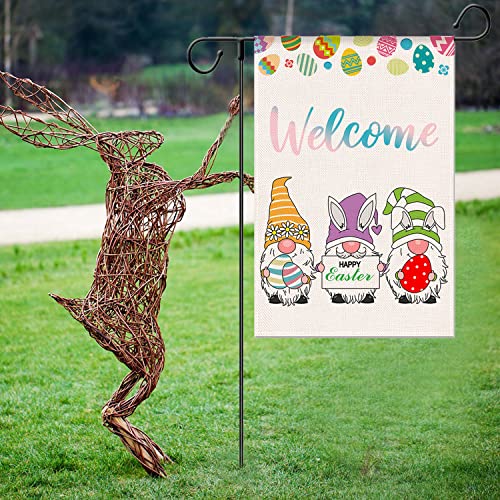THYMEIF Welcome Gnomes Garden Flag Easter Flag Vertical Double Sized Premium Spring Bunny Yard Flags for Home Outdoor Decorations 12.5 x 18.7 Inch