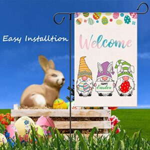 THYMEIF Welcome Gnomes Garden Flag Easter Flag Vertical Double Sized Premium Spring Bunny Yard Flags for Home Outdoor Decorations 12.5 x 18.7 Inch