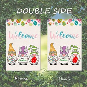 THYMEIF Welcome Gnomes Garden Flag Easter Flag Vertical Double Sized Premium Spring Bunny Yard Flags for Home Outdoor Decorations 12.5 x 18.7 Inch