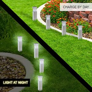 Morvat LED Solar Path Lights, Solar Walkway Lights Pathway Lights Solar Powered Solar Pathway Lights Yard Lights Outdoor Solar Powered Stainless Steel & Durable Plastic Waterproof, White Light, 8 Pack