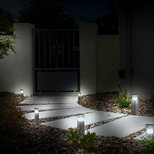 Morvat LED Solar Path Lights, Solar Walkway Lights Pathway Lights Solar Powered Solar Pathway Lights Yard Lights Outdoor Solar Powered Stainless Steel & Durable Plastic Waterproof, White Light, 8 Pack