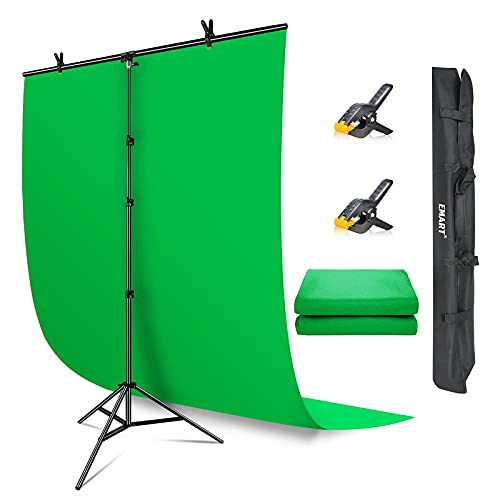 EMART Green Screen Backdrop with Stand, 5x7 ft Collapsible Greenscreen with Portable T-Shaped Background Support Kit, 5x8.5 ft Adjustable Stand for Streaming, Gaming, Zoom