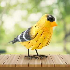 american goldfinch metal garden bird, yard sculpture art- large realistic standing gold finch bird – outdoor fall, winter, spring, summer decoration- decor – perfect and sympathy gifts
