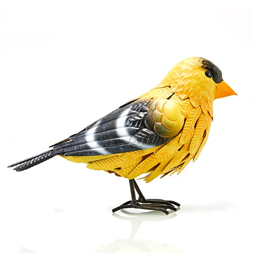 American Goldfinch Metal Garden Bird, Yard Sculpture Art- Large Realistic Standing Gold Finch Bird - Outdoor Fall, Winter, Spring, Summer Decoration- Decor - Perfect and Sympathy Gifts