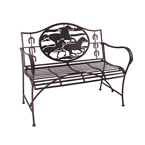 Evergreen Distressed Bronze Wild Horses Garden Bench