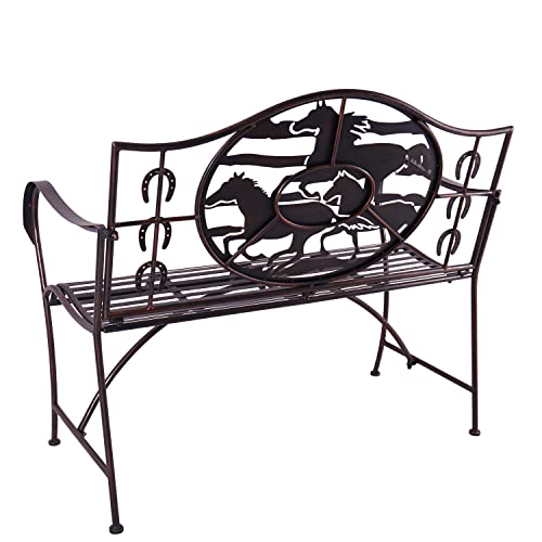 Evergreen Distressed Bronze Wild Horses Garden Bench