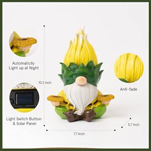 LA JOLIE MUSE Newest Garden Decor, Garden Gnomes, Upgraded Sunflower Solar Gnomes, Outdoor Decoration for Patio Yard Lawn, Housewarming Garden Gifts