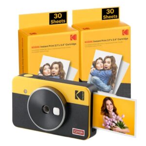 kodak mini shot 2 retro 4pass 2-in-1 instant digital camera and photo printer (2.1×3.4 inches) + 68 sheets bundle, yellow