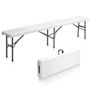 vingli 1 pack 6 feet plastic folding bench,portable in/outdoor picnic party camping dining seat, garden soccer multipurpose entertaining activities, white