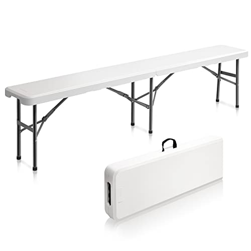 VINGLI 1 Pack 6 feet Plastic Folding Bench,Portable in/Outdoor Picnic Party Camping Dining Seat, Garden Soccer Multipurpose Entertaining Activities, White
