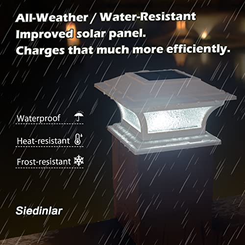 SIEDiNLAR Solar Post Lights Outdoor Glass LED Fence Cap Light 2 Modes for 4x4 5x5 6x6 Posts Patio Deck Garden Decoration Warm White/Cool White Lighting White (1 Pack)