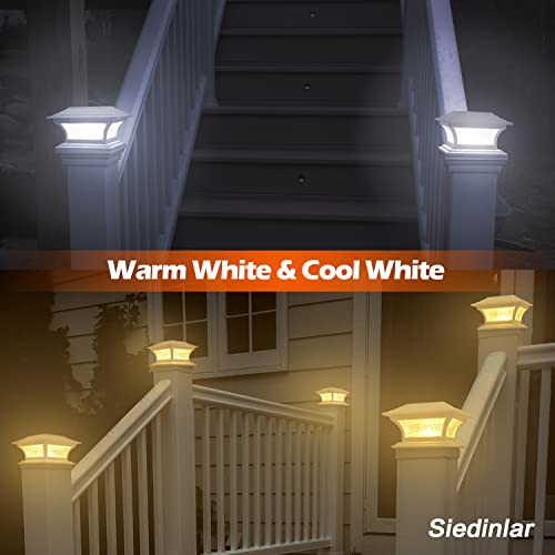 SIEDiNLAR Solar Post Lights Outdoor Glass LED Fence Cap Light 2 Modes for 4x4 5x5 6x6 Posts Patio Deck Garden Decoration Warm White/Cool White Lighting White (1 Pack)