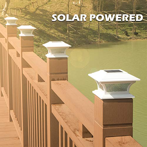 SIEDiNLAR Solar Post Lights Outdoor Glass LED Fence Cap Light 2 Modes for 4x4 5x5 6x6 Posts Patio Deck Garden Decoration Warm White/Cool White Lighting White (1 Pack)