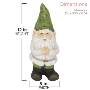 Alpine Corporation 12" Tall Outdoor Garden Gnome Folding Hands Yard Statue Decoration