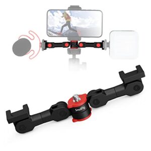 simorr dual cold shoe extension bar universal cold shoe mount bracket plate adapter, camera flash brackets with 1/4″ thread holes for microphone,led video light,audio recorder monitors-3483