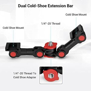 simorr Dual Cold Shoe Extension Bar Universal Cold Shoe Mount Bracket Plate Adapter, Camera Flash Brackets with 1/4" Thread Holes for Microphone,Led Video Light,Audio Recorder Monitors-3483