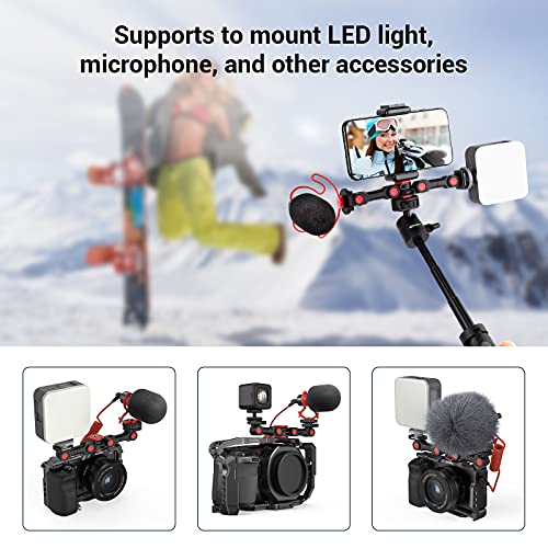 simorr Dual Cold Shoe Extension Bar Universal Cold Shoe Mount Bracket Plate Adapter, Camera Flash Brackets with 1/4" Thread Holes for Microphone,Led Video Light,Audio Recorder Monitors-3483