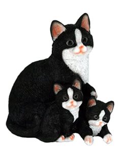gojoamoy mama cat and kitten statue figurine, black precious tabby cat garden statues for indoor outdoor decor, patio lawn realistic cat sculptures cute flower bed ornament
