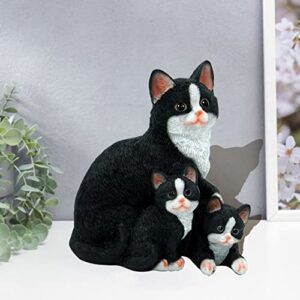 Gojoamoy Mama Cat and Kitten Statue Figurine, Black Precious Tabby Cat Garden Statues for Indoor Outdoor Decor, Patio Lawn Realistic Cat Sculptures Cute Flower Bed Ornament