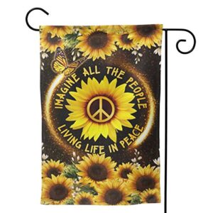 LSIWMSK Hippie Sunflower. Imagine All The People Living Life in Peace Flag 3D Print Vertical Double Sided Home Decoration Outdoor Garden Patio Yard Lawn Flag 12.5 X 18inch