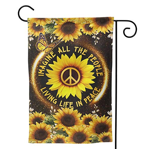 LSIWMSK Hippie Sunflower. Imagine All The People Living Life in Peace Flag 3D Print Vertical Double Sided Home Decoration Outdoor Garden Patio Yard Lawn Flag 12.5 X 18inch