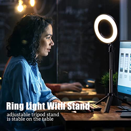 Selfie Ring Light for Zoom Meeting, Dimmable Desktop LED Circle Light with Tripod Stand, 8'' Lighting Kit Gifts for Live Streaming/Laptop Video Conference/Makeup/YouTube/Vlog/Video Recording