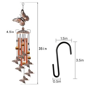 Butterfly Wind Chimes Outside,Windchimes Outdoors Clearance,35In Aluminum Tube Wind Chime with S Hook,Butterflies Gifts for Women,Yard Porch Garden Patio Decor,Birthday Gift for Mom Grandma Friend