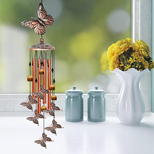 Butterfly Wind Chimes Outside,Windchimes Outdoors Clearance,35In Aluminum Tube Wind Chime with S Hook,Butterflies Gifts for Women,Yard Porch Garden Patio Decor,Birthday Gift for Mom Grandma Friend