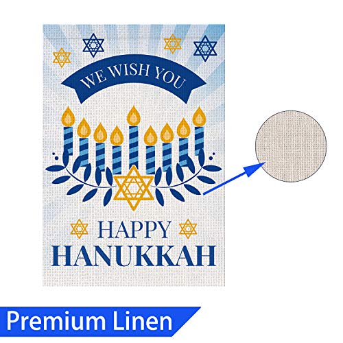 Happy Hanukkah Garden Flag Double Sided Burlap Flag for December Chanukah Decoration - Menorah Star of David Jewish Holiday Garden Outdoor & Yard Decoration Flag (12x18 Inch)