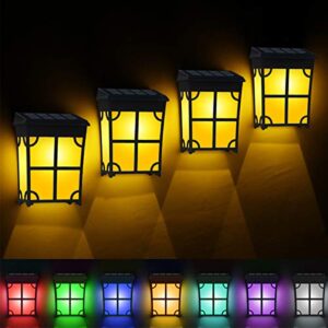 tonyest solar fence lights outdoor, 8 pack vintage style amber warm solar deck lights waterproof led solar wall light with 2 optional modes solar powered fence post lights for garden backyard decor