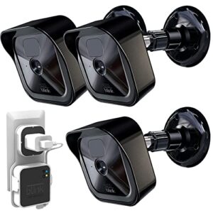 blink outdoor camera housing and mounting bracket, weatherproof protective cover and 360 degrees adjustable mount with blink sync module 2 outlet mount for blink home security system (3 pack)