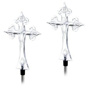 unido box cross solar garden stake light led color-changing, set of 2