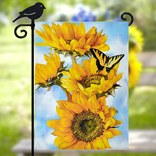 LAYOER Garden flag 12.5 x 18 Inch Yellow Sweet Sunflower Flower Butterfly Spring Decoration Double Sided Yard Outdoor Banner